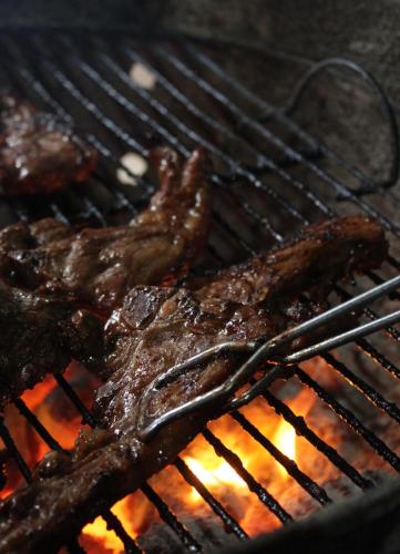 two pieces of meat cooking on a grill at Lions Rock Rapids - Luxury Tented Camp in Hazyview