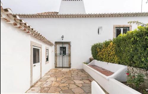 a courtyard of a white house with a gate at Quinta de Cima,No campo é Assim in Vila Franca de Xira