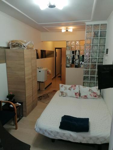 a bedroom with a bed in a room at STUDIO 66 στην kalamaria USEFUL in Thessaloniki