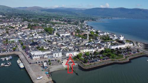 an aerial view of a town next to the water at Seaview Aurora House - Central Luxury Apartment in Warrenpoint