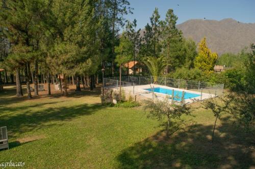 una imagen de una piscina en un patio en El Pinar Suizo en Cacheuta