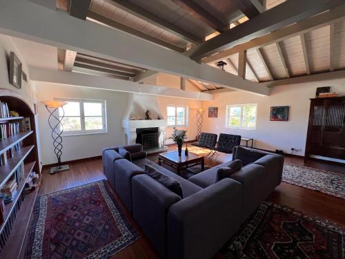 a large living room with couches and a fireplace at Large villa for 20 guests on large estate with private pool and tennis court Big conference room with facilities VILLAITALY EU in Cairo Montenotte