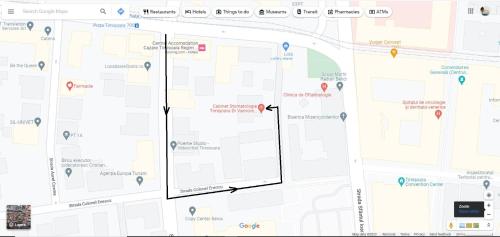 a screenshot of a google maps page with a map at Timisoara Central in Timişoara