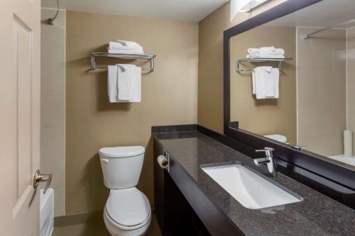 a bathroom with a toilet and a sink and a mirror at Best Western Plus Leamington Hotel & Conference Centre in Leamington