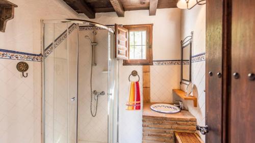 y baño con ducha y lavamanos. en Juan Manuel - Los Mangos El Borge by Ruralidays en Borge