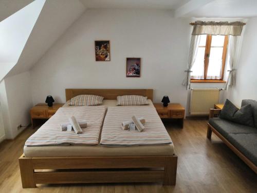 ヴィートコヴィツェにあるHotel Gabrielaのベッドルーム(ベッド1台、ソファ付)