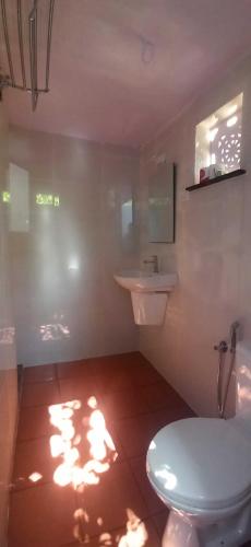 a bathroom with a toilet and a sink at Namaste Yoga Farm in Gokarna
