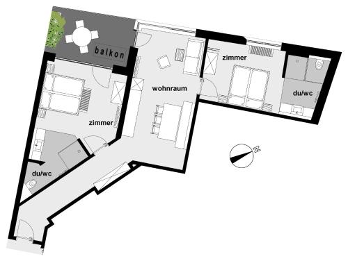 a floor plan of a house at alpina&more APARTMENTS I ZIMMER in Serfaus