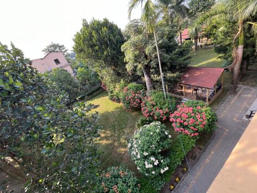 an overhead view of a garden with flowers and plants at Tiger Residency Resort in Sauraha
