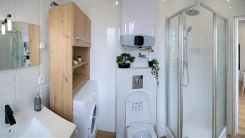 une salle de bain avec toilettes et douche dans l'établissement Studio Northwich centre-ville, à Dole