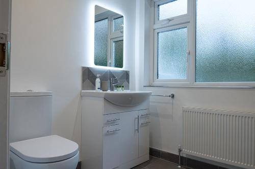a white bathroom with a toilet and a sink at Escape Ordinary in Enniskillen in Enniskillen