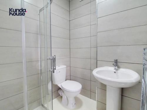 Kunda House Gillotte في برمنغهام: حمام مع مرحاض ومغسلة