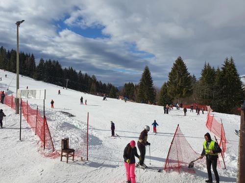 a group of people skiing on a snow covered slope at Apartman NEDA Zlatar in Nova Varoš