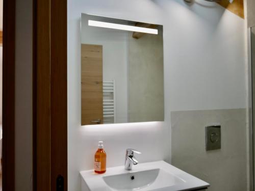 een badkamer met een witte wastafel en een spiegel bij Callelongue-Coliving-Mas des Sous Bois in Ventabren