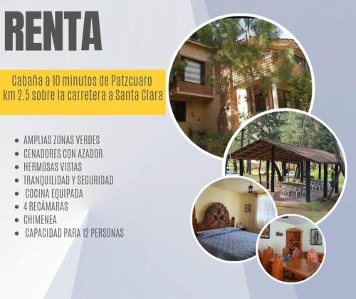 a flyer for a home for rent with three pictures of a house at Casa de campo Mi muchachito in Pátzcuaro
