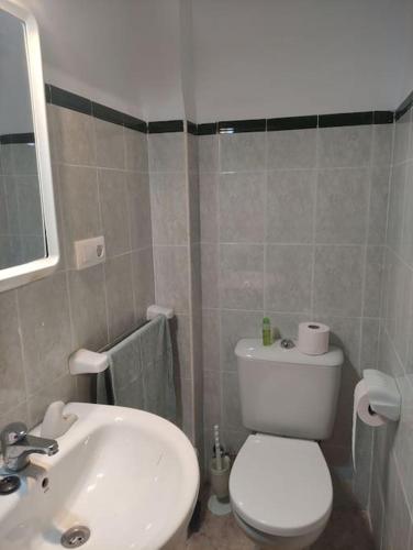a bathroom with a white toilet and a sink at CAL TIO PAU in Orba