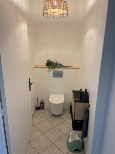 ein weißes Bad mit einem WC und einem Waschbecken in der Unterkunft La Baronnière de Loctudy in Loctudy