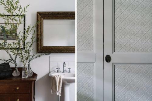 a bathroom with a sink and a mirror at Piccadilly House Daylesford in Daylesford