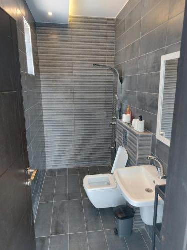 a bathroom with a toilet and a sink at Aroma Mountain Dead Sea in Sowayma