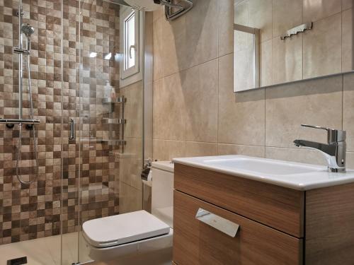 a bathroom with a sink and a toilet and a shower at Apartaments Sant Miquel in Sant Joan de les Abadesses