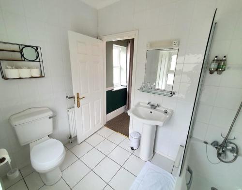a white bathroom with a toilet and a sink at The Wellington Hotel in Ventnor