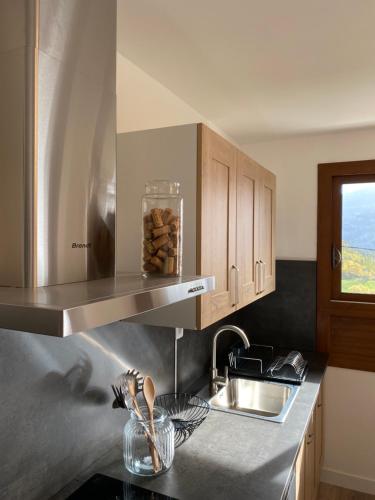 eine Küche mit einer Spüle und einer Arbeitsplatte in der Unterkunft Appartement Le Lauzet in La Roche-de-Rame
