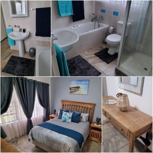 a collage of four pictures of a bathroom at Clarens, Paddocks 23 in Clarens
