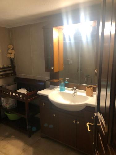 een badkamer met een wastafel en een spiegel bij Elvira’s Place in Arachova