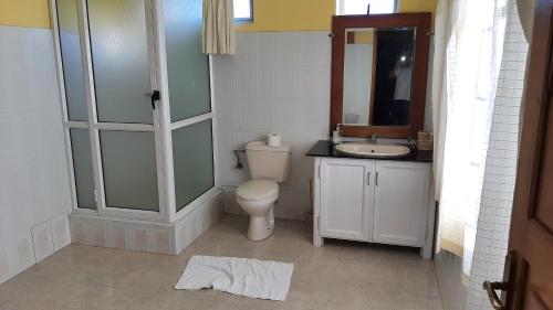 uma casa de banho com um WC e um lavatório em DINO 2 em Trou-aux-Biches