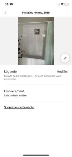 a screenshot of a bathroom with a shower at Dans la bonne humeur in Hénin-Beaumont