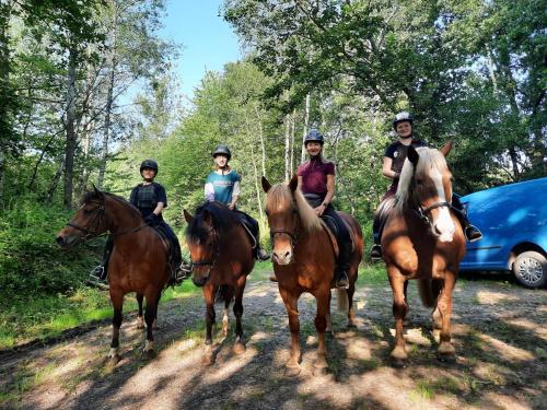 a group of people riding horses on a dirt road at Valentinushof in Beckingen