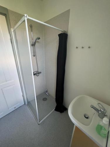a bathroom with a shower and a sink at Finlandsgade 41 st (id.054) in Esbjerg