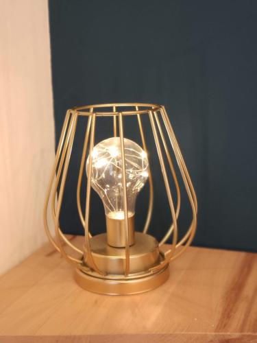a gold lamp sitting on top of a wooden table at Résidence Beaudelot in Saint-Saulve
