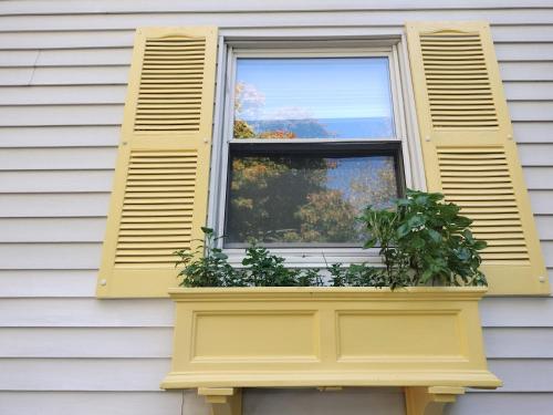 a window with yellow shutters on a house at 521 Smith Steet LLC in Providence