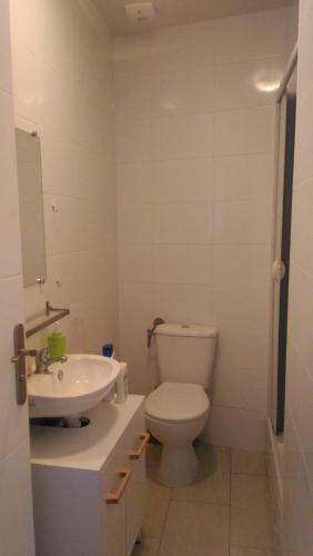 een witte badkamer met een toilet en een wastafel bij Chambre Privee Salle de Bain Privee centre ville Claye in Claye-Souilly