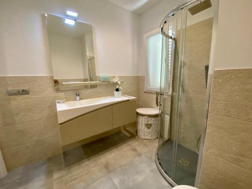 a bathroom with a sink and a shower at Casa vacanze Sardegna B in Tertenìa