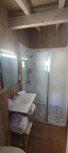 Kúpeľňa v ubytovaní L'Antoinette chalet sur pilotis en bord de Saône avec spa privatif