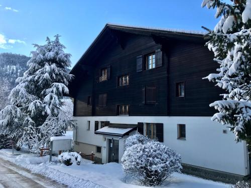 Appartement 53m2 rénové dans un chalet au coeur de Charmey avec vue sur les montagnes v zimě
