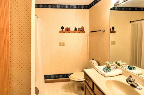 Mancelona的住宿－Condo on First Green with Deck at Schuss Mountain!，浴室配有卫生间、盥洗盆和淋浴。