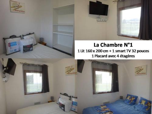 two pictures of a room with a bed and a tv at Appartement 8-10 personnes SUPERDEVOLUY Hautes Alpes REZ DE CHAUSSÉE Vue panoramique 3 CHAMBRES in Le Dévoluy