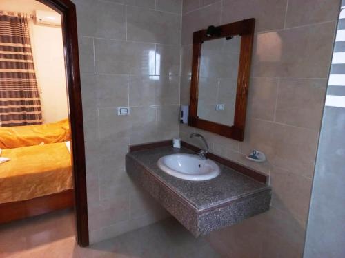 a bathroom with a sink and a mirror at Mikhaila Guest House in Luxor