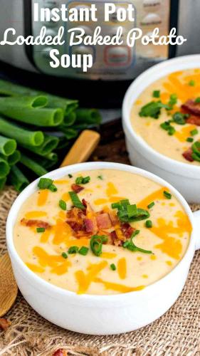 two bowls of instant pot loaded baked potato soup at Travelodge by Wyndham Lloydminster in Lloydminster