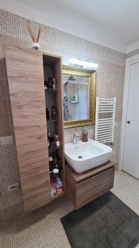 a bathroom with a sink and a mirror at Penthouse genneruxi in Cagliari