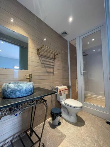 a bathroom with a toilet and a sink at Cato Homestay in Can Tho