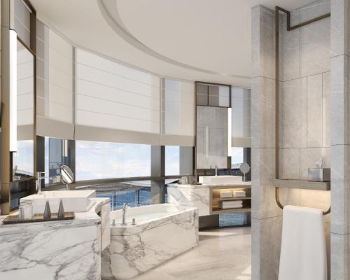 杭州市にあるHyatt Place Hangzhou International Airportのバスルーム(バスタブ、シンク付)