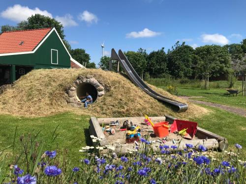 a playground with a slide in a hill at Hof am Siel in Butjadingen
