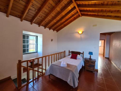 a bedroom with a bed and a wooden ceiling at Adega do Costa in Prainha de Baixo