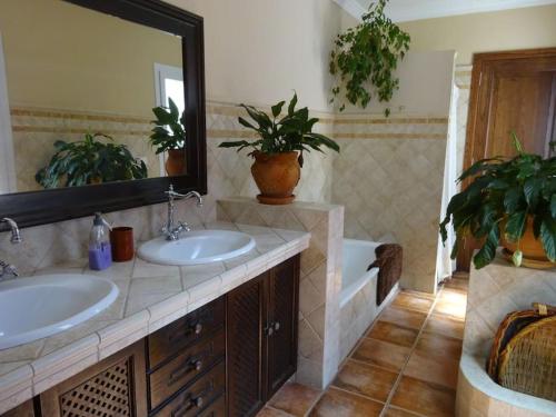 a bathroom with two sinks and two potted plants at CASA ISA, ideal para descansar. in Santa Cruz de la Palma