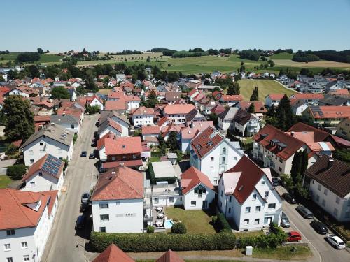 an aerial view of a town with houses at otto - bed & breakfast in Ottobeuren