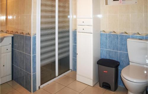 KerlouanにあるBeautiful Home In Kerlouan With 2 Bedroomsのバスルーム(トイレ、ガラス張りのシャワー付)